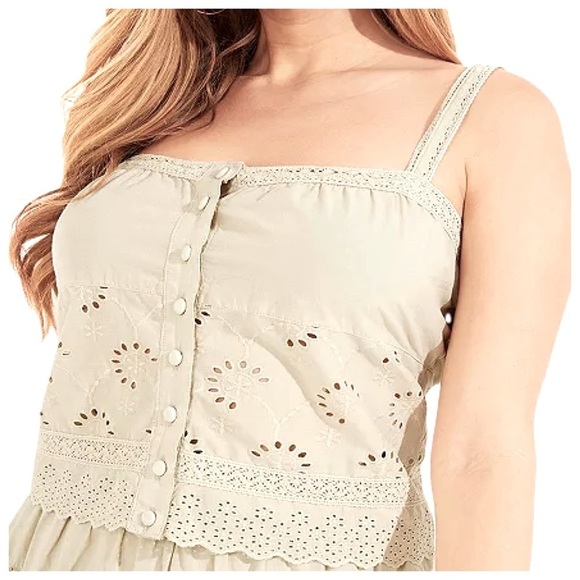 Guess Tops - GUESS Lost in Thyme Cotton Button-Front Eyelet Tank Top